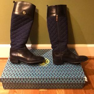 Tory Burch riding boot 7.5 M black and navy